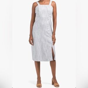 NWT Tahari Striped Stretch Linen Midi Dress